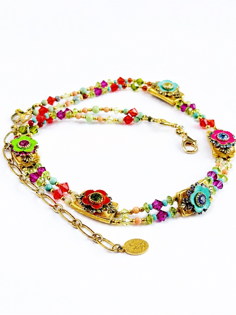 Michal Golan Artisan Floral Garden Swarovski Crystal Necklace Retired Collection